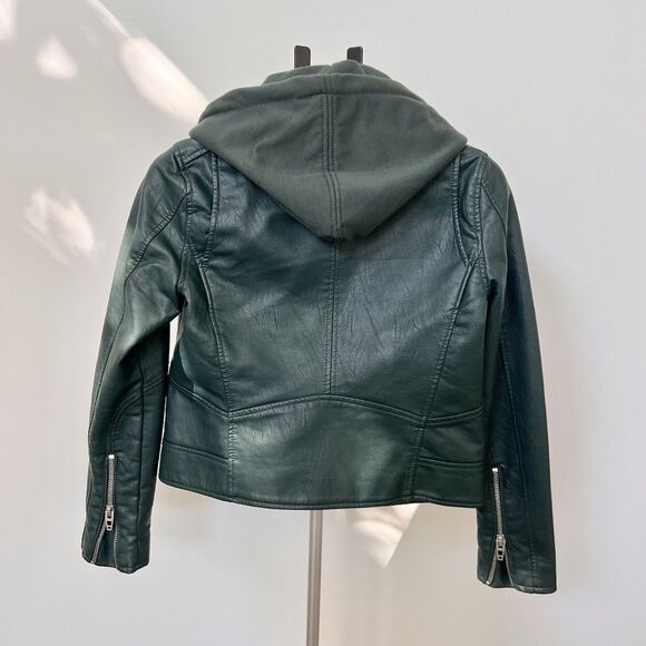 Blank NYC Moto Jacket With Removable Hood Size Small In Green Faux Leather GUC - Picture 4 of 9